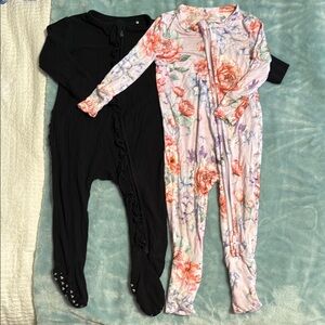 2 Posh Peanut Baby Onesies - Black & Floral
